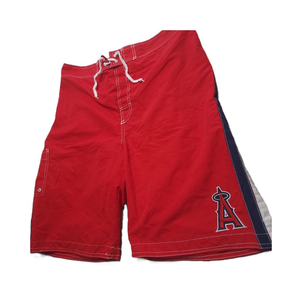 G-III LA Angels Swim Trunks Mens XXL Red Drawstring Lined Board Shorts